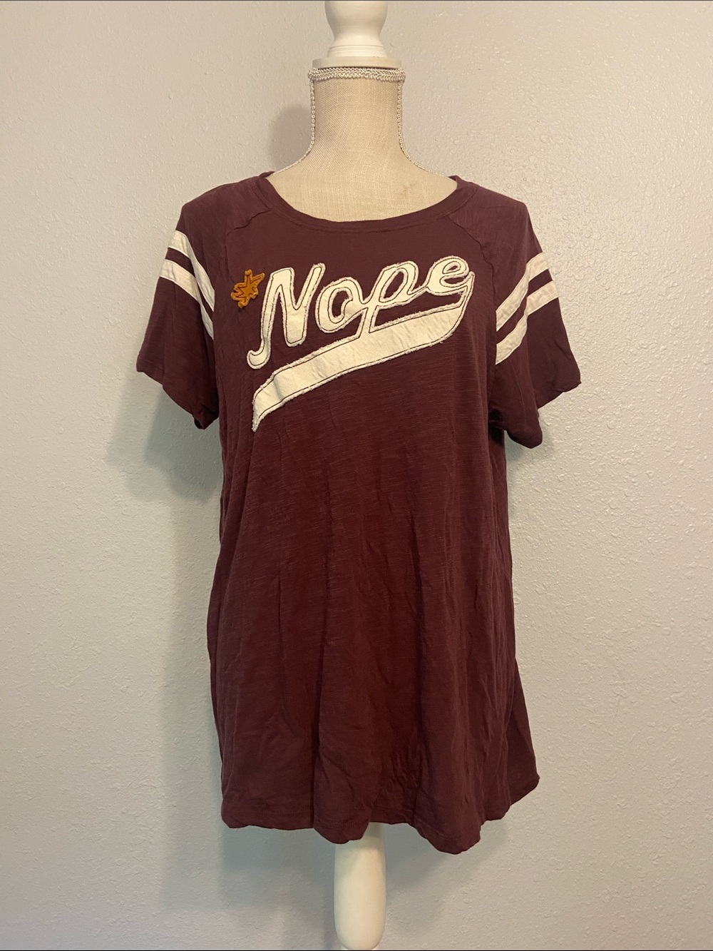 Torrid Maroon Vintage Slub Jersey Nope Funny Edgy Lightweight Tee Size 1